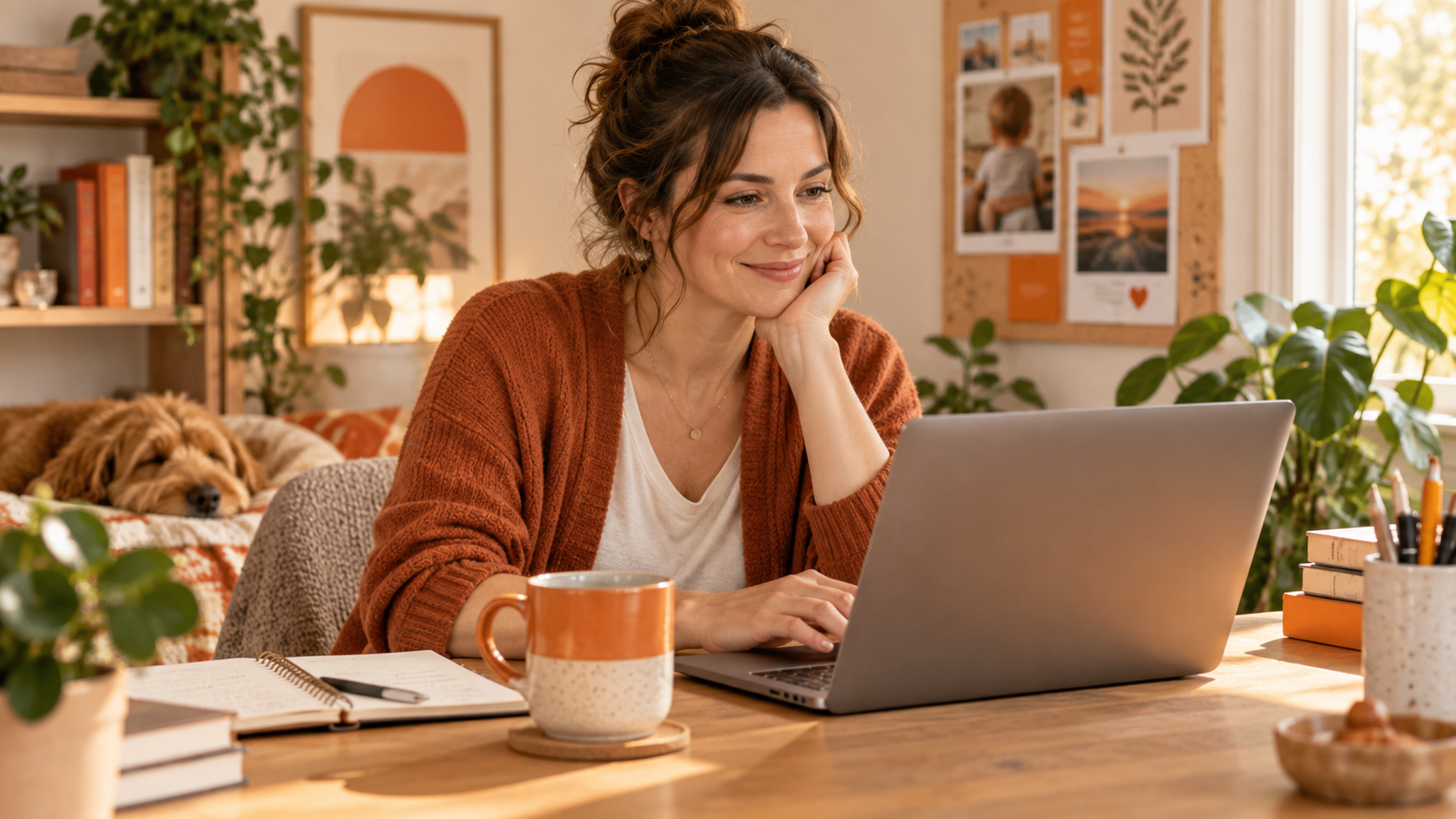 Neurodivergent mother planning return to work with laptop and notebook